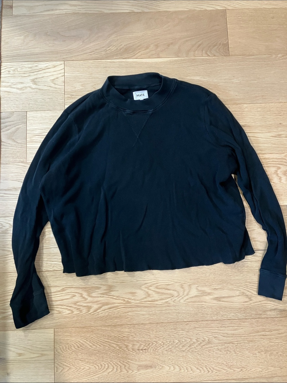 Mate the Label Waffle Knit Long Sleeve Crop Tee Black XL